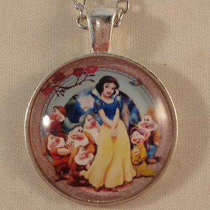 Silver Mystical Snow White Princess Dwarfs Cabochon Pendant Chain Necklace Gift